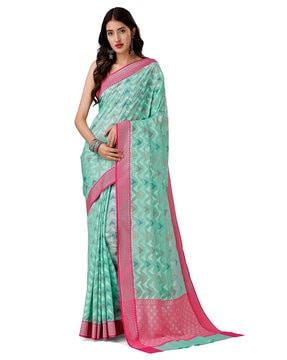 geometric woven banarasi saree with contrast border