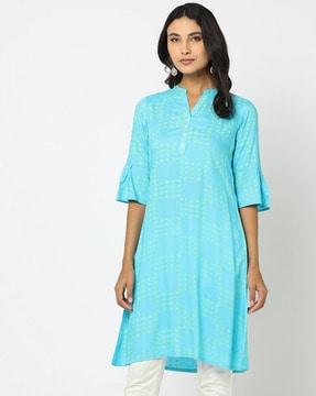 geometric woven bell sleeve straight kurta