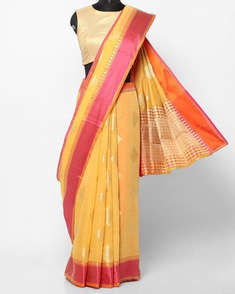 geometric-woven liva saree with contrast border