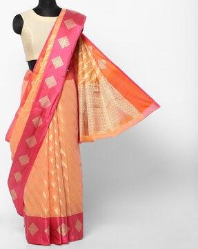 geometric-woven liva saree with contrast border