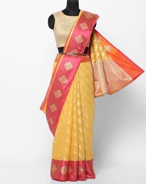 geometric-woven liva saree with contrast border