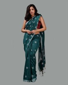 geometric woven saree with tassels