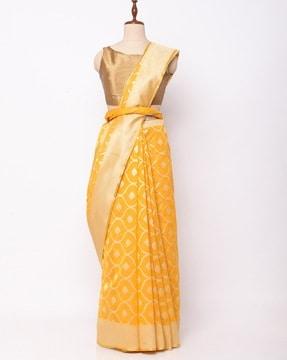 geometric woven saree with zari border