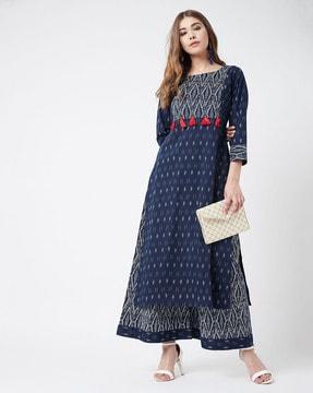 geometric-woven straight kurta with palazzos