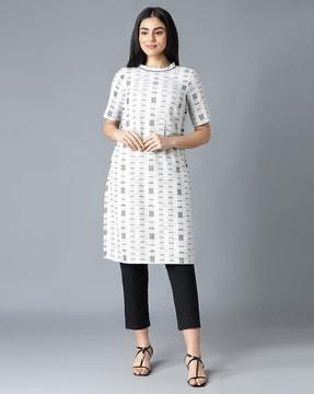 geometric woven straight kurta