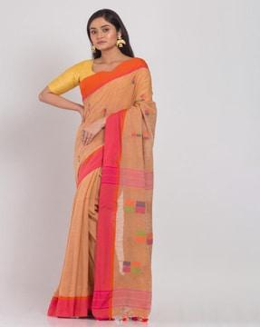 geometric woven traditional saree with tassels