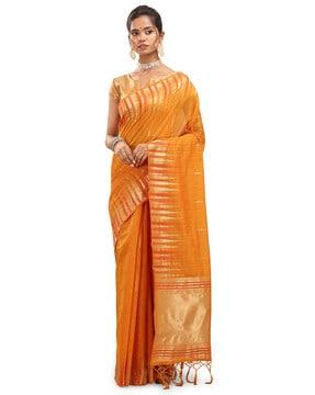 geometric woven traditional saree with tassels
