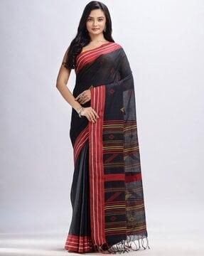 geometrical woven design saree with contrast border