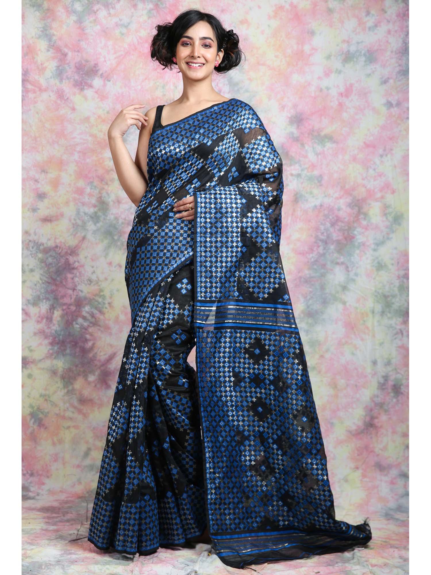 geometrics weaving black jamdani saree