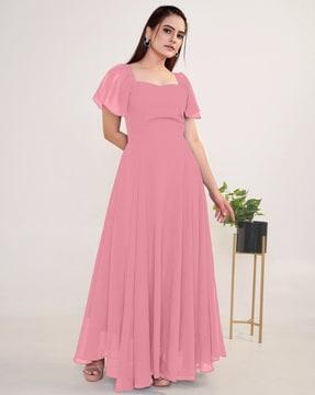 georgette fit & flare dress with butterfly sleeves
