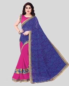 georgette & chiffon embroidered with bandhani print half & half saree.