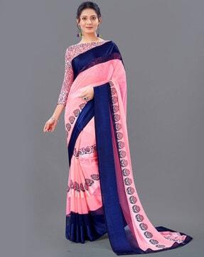 georgette & satin patta printed saree