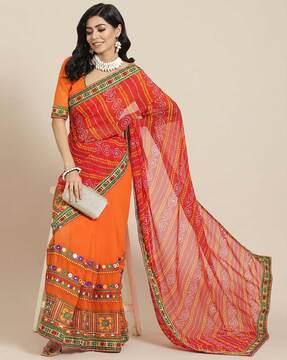 georgette bandhani printed embroidered work half &  half saree