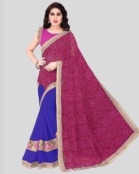 georgette bandhani printed half & half saree