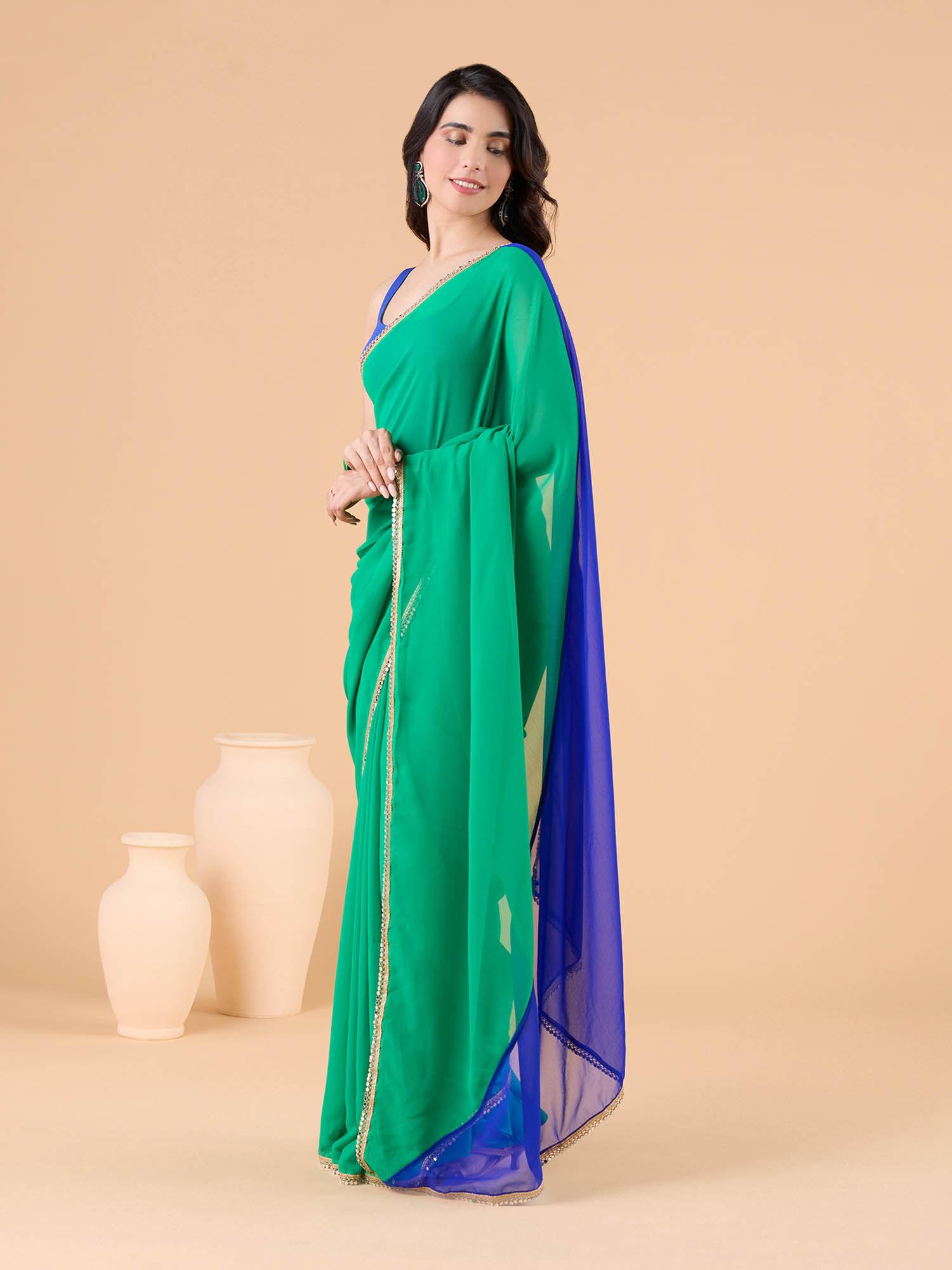 georgette colorblock lace party saree and unstitched blouse