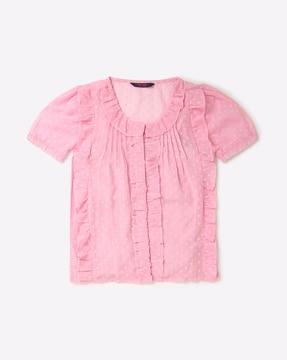 georgette dobby top with ruffled panels