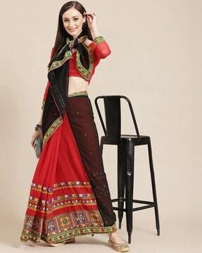 georgette embroidered work half &  half saree half-and-half saree