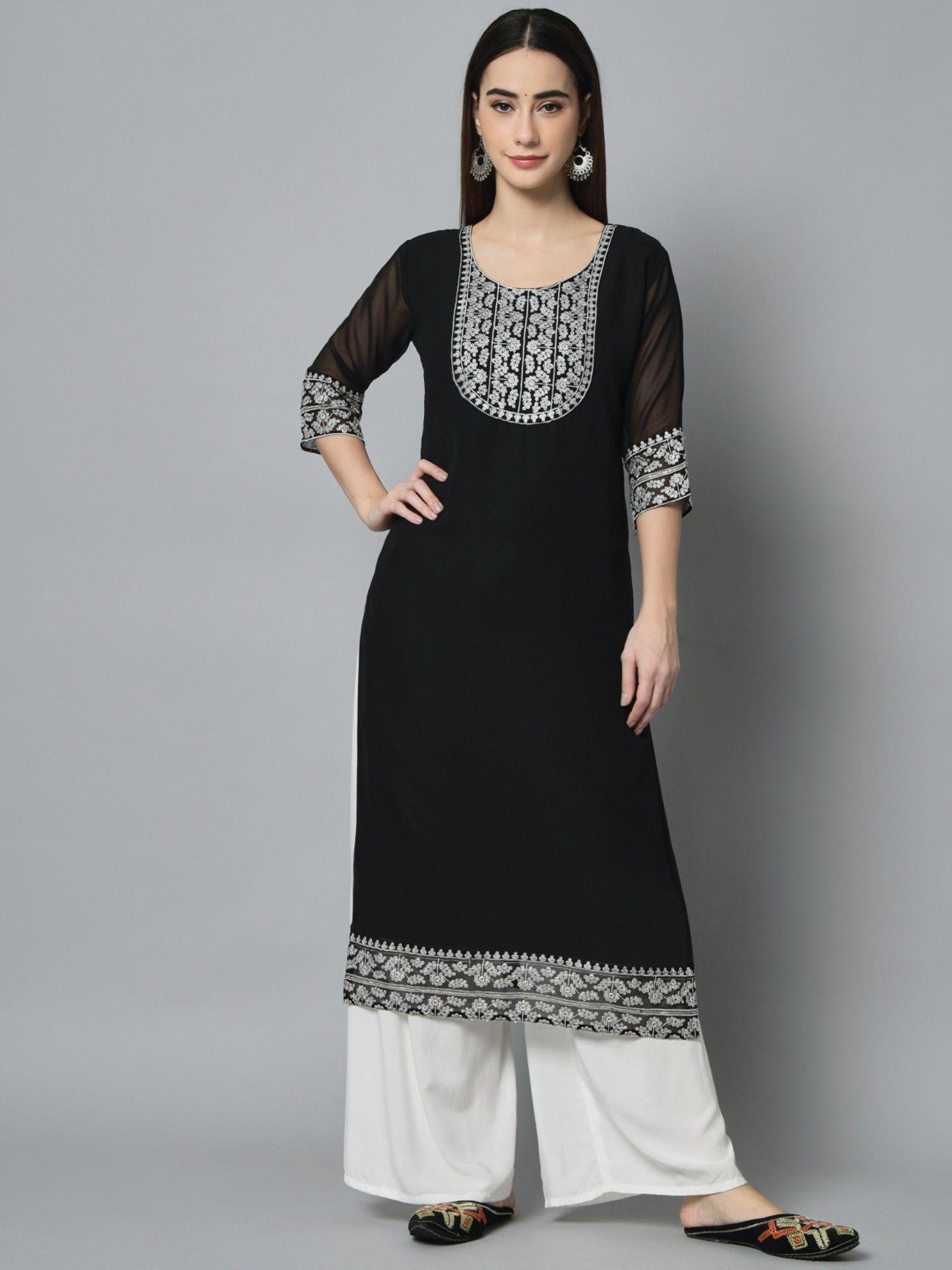 georgette embroidery work straight kurtas