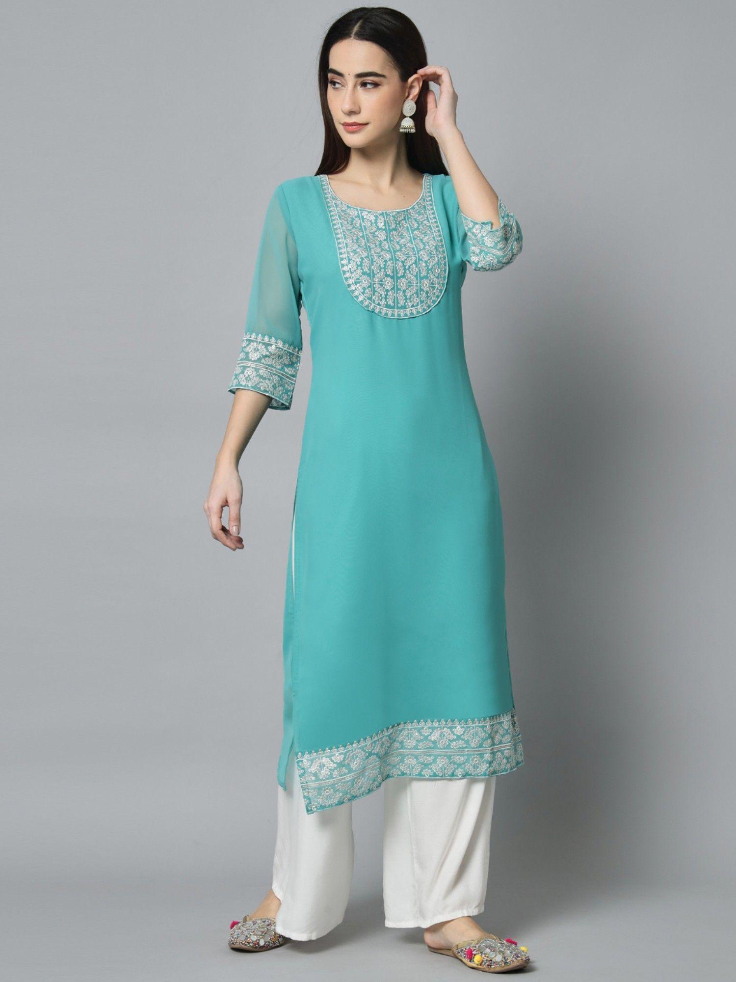 georgette embroidery work straight kurtas