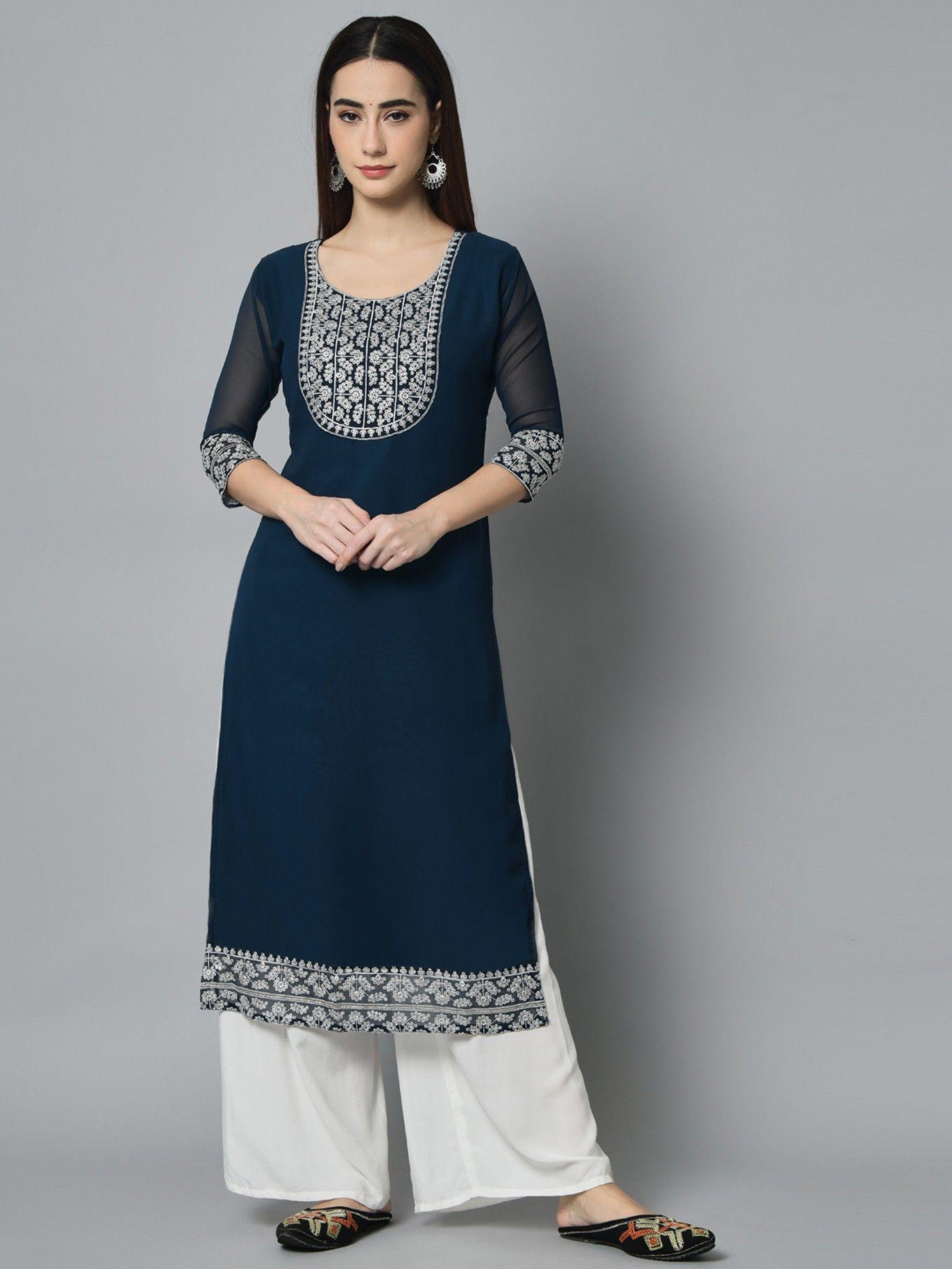 georgette embroidery work straight kurtas