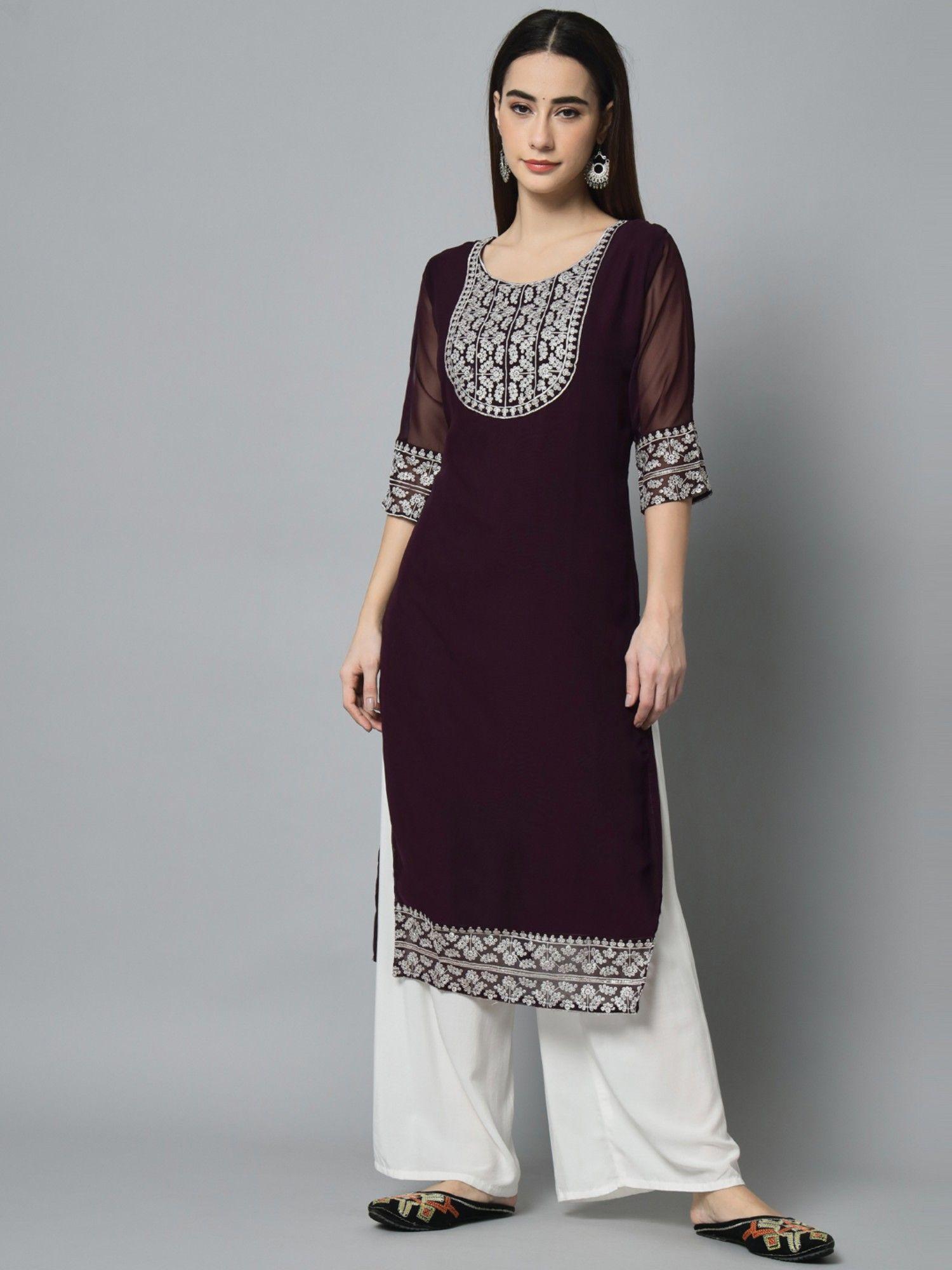 georgette embroidery work straight kurtas