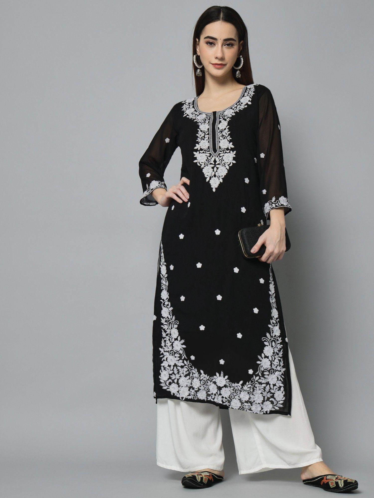 georgette embroidery work straight kurtas