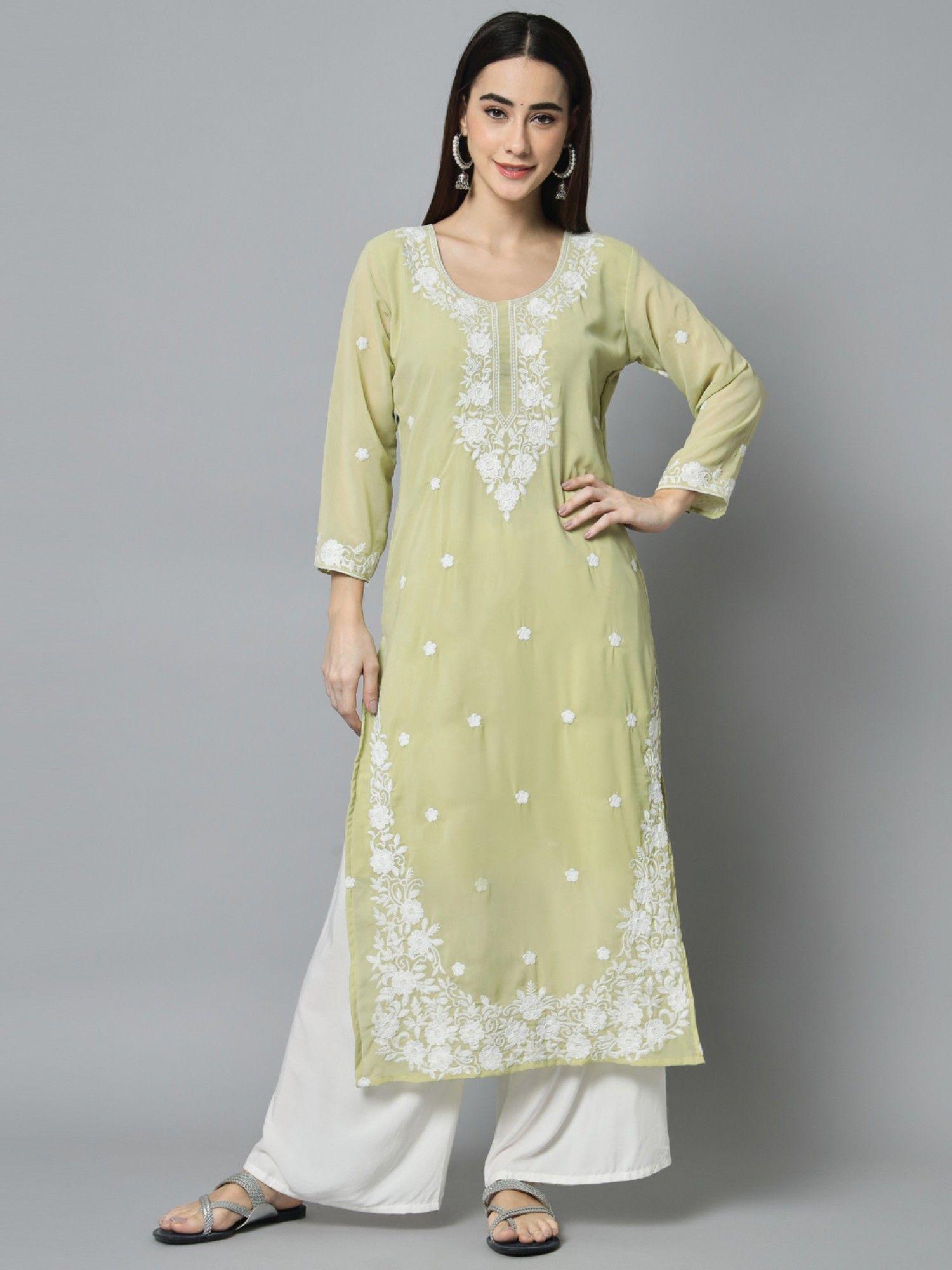 georgette embroidery work straight kurtas