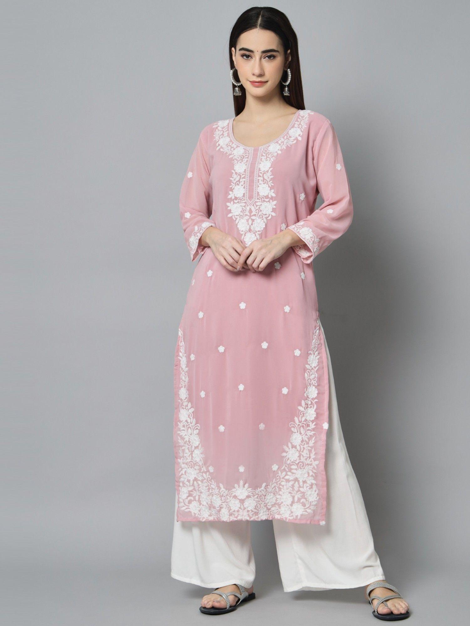 georgette embroidery work straight kurtas