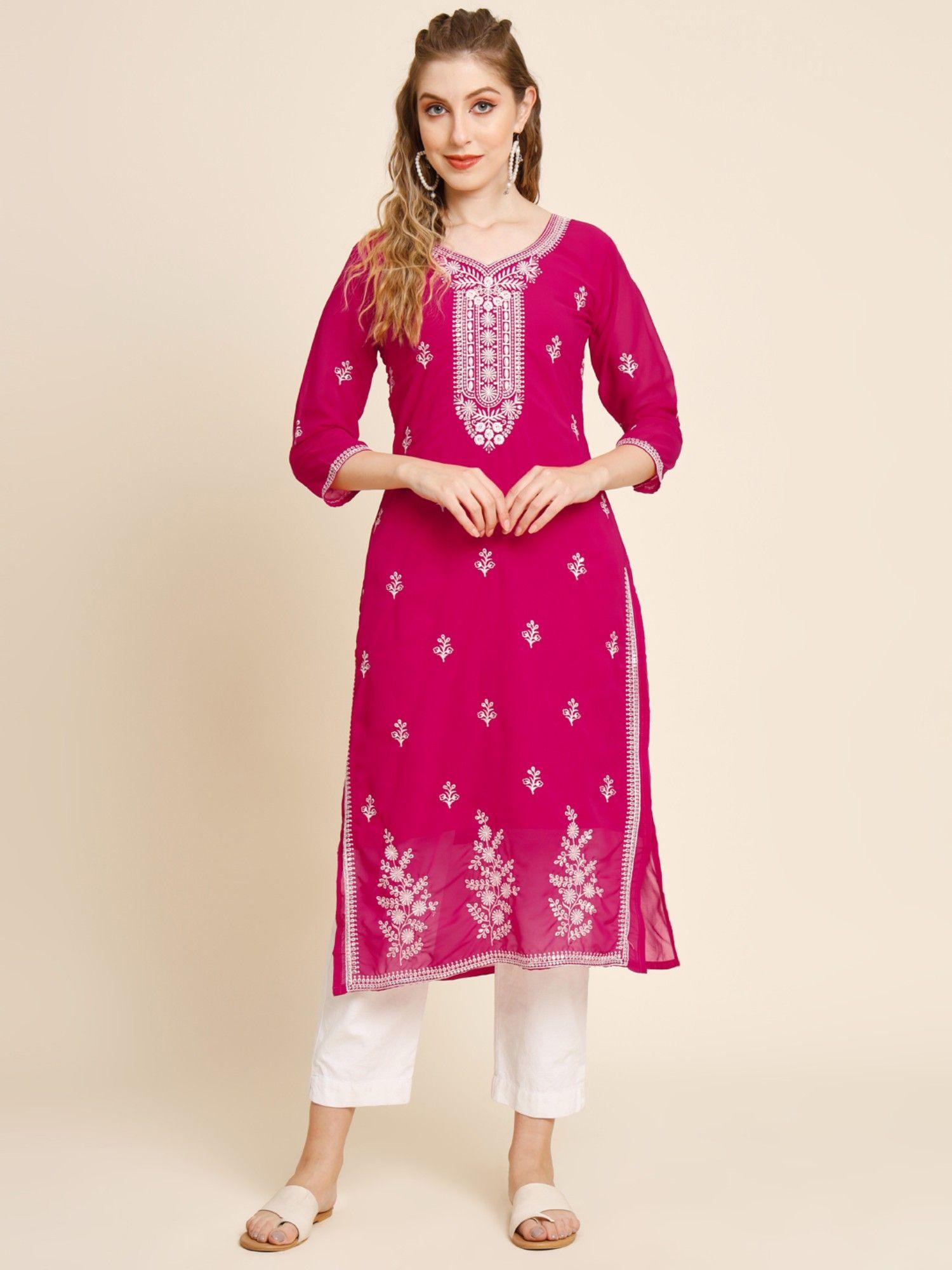 georgette embroidery work straight kurtas