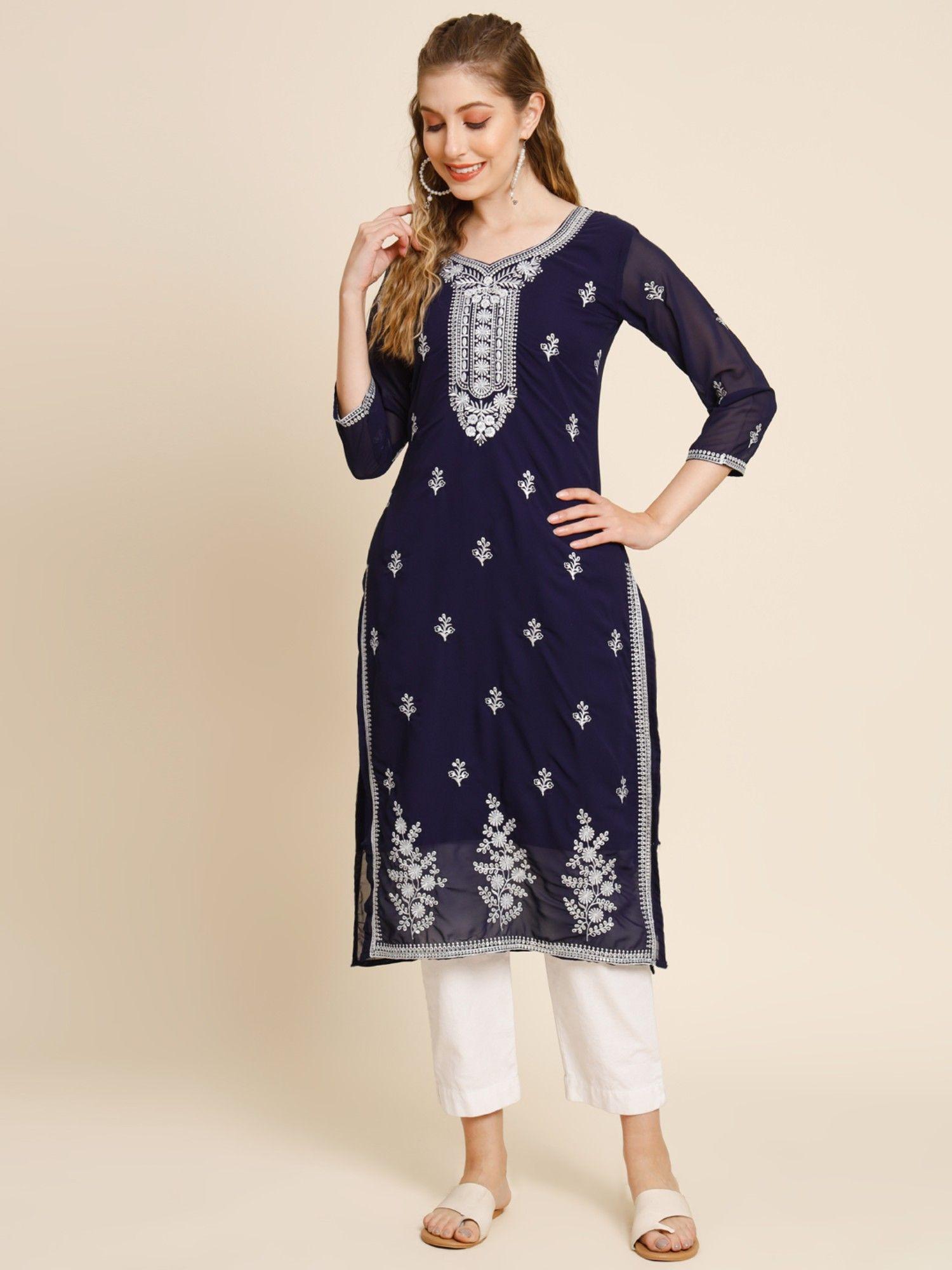 georgette embroidery work straight kurtas