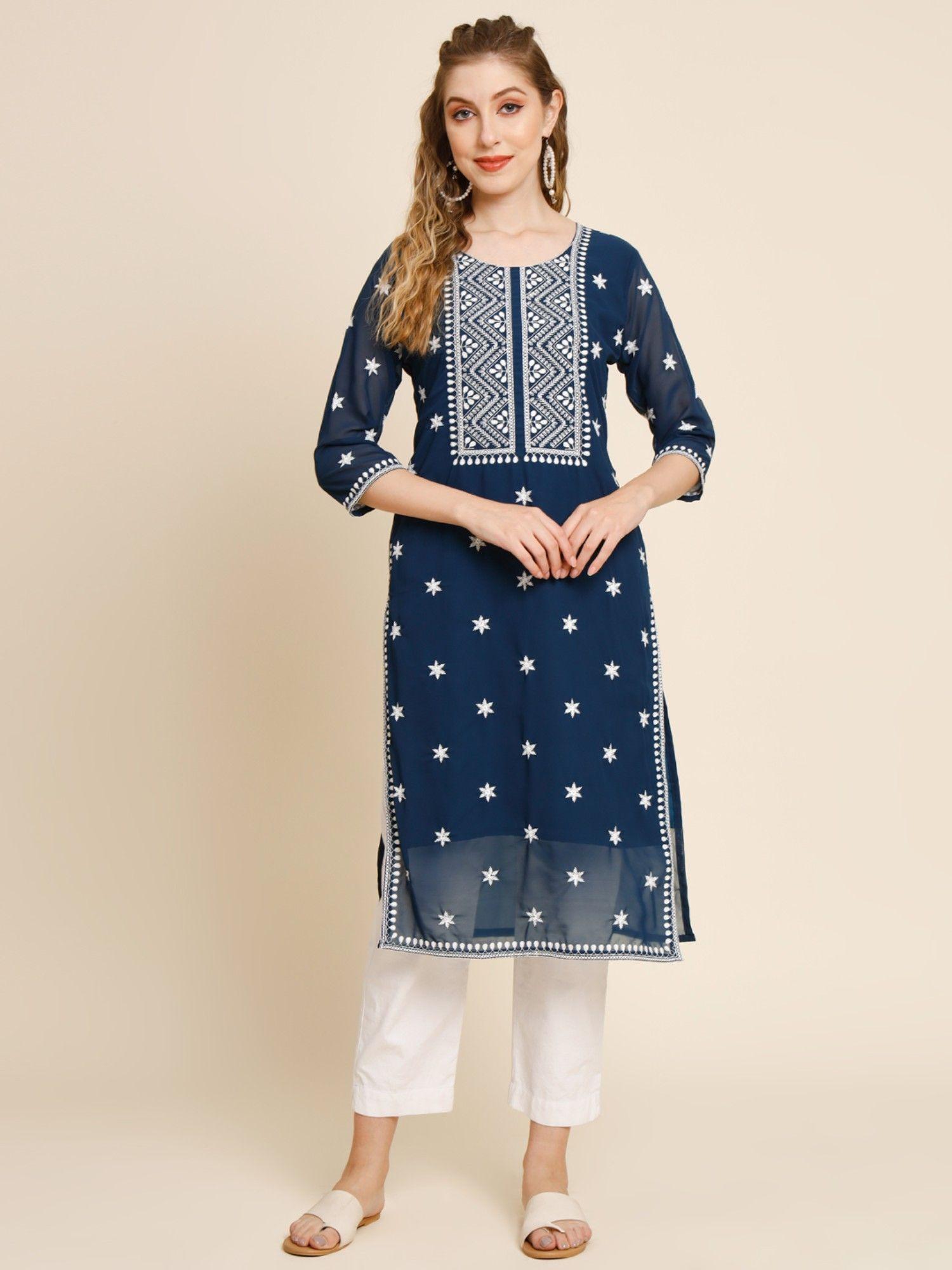 georgette embroidery work straight kurtas