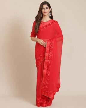 georgette flower lace regular saree with blouse