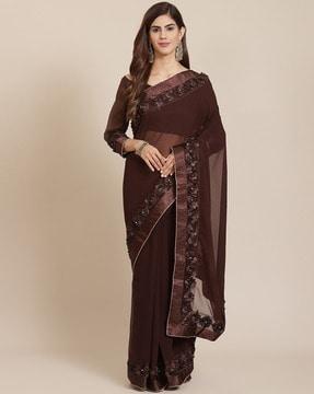 georgette flower lace regular saree with blouse