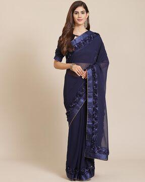 georgette flower lace regular saree with blouse