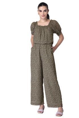 georgette half sleeves women's regular length jumpsuit - green