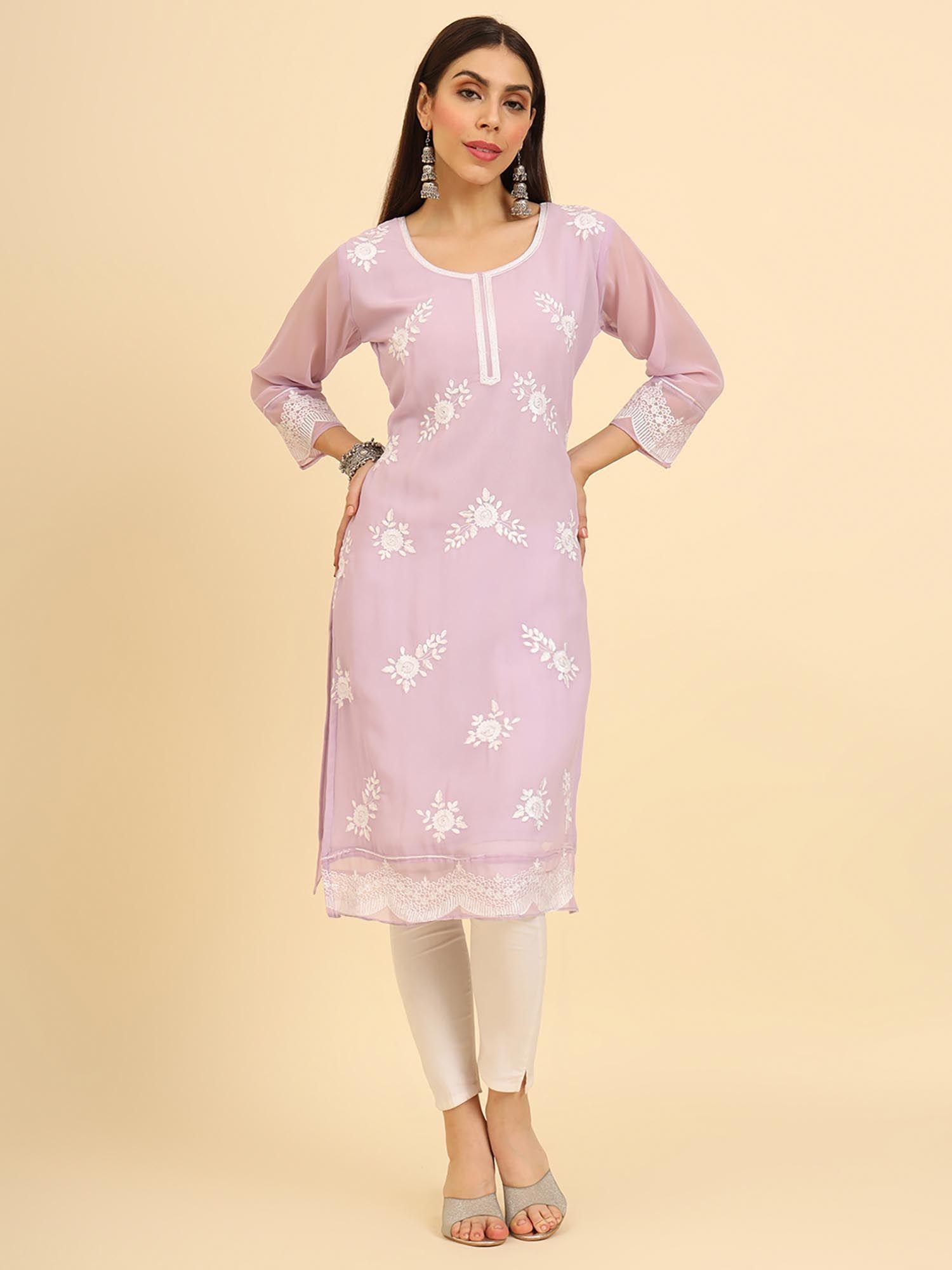 georgette lucknowi chikankari work straight kurta