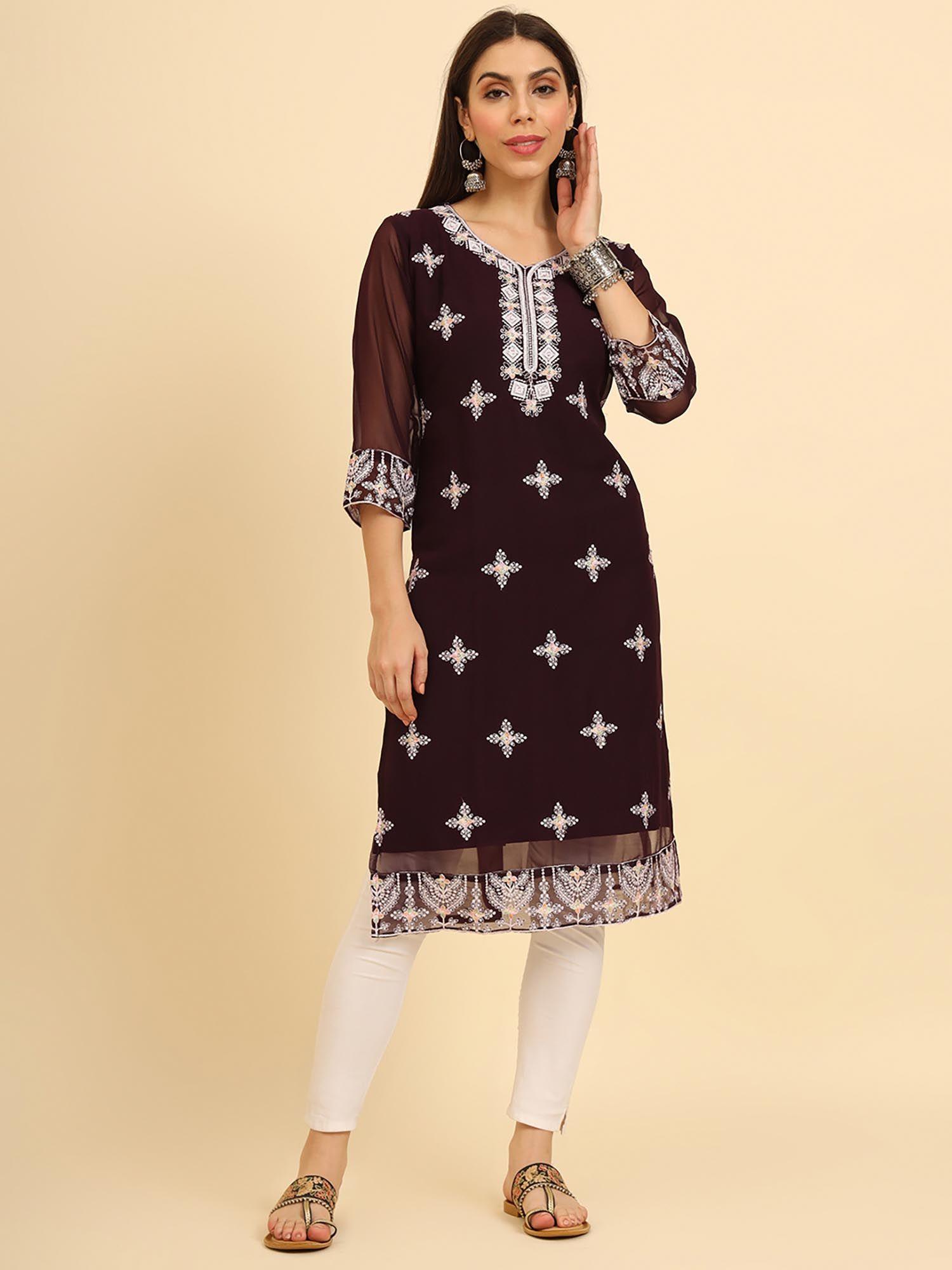 georgette lucknowi chikankari work straight kurta