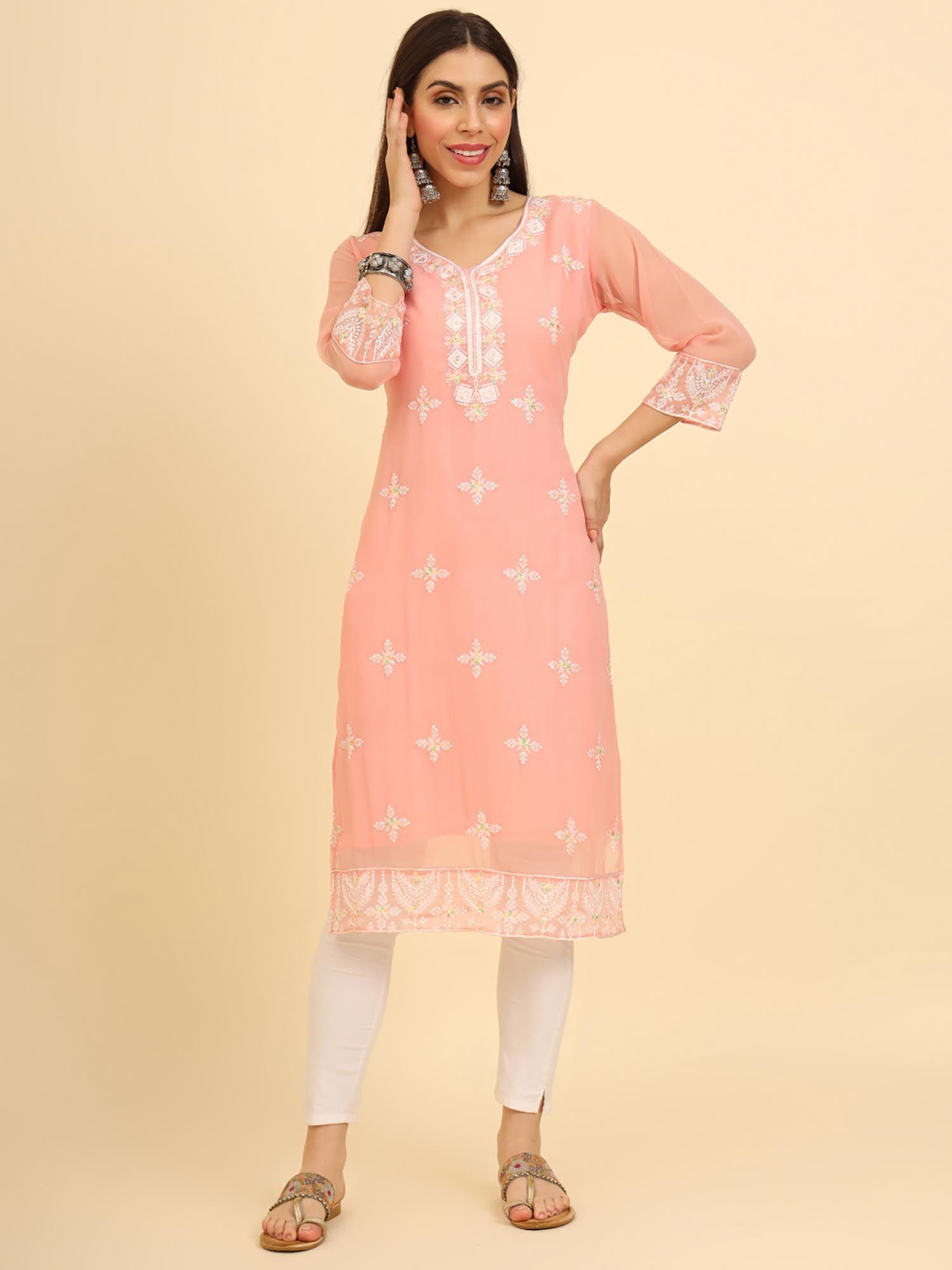 georgette lucknowi chikankari work straight kurta