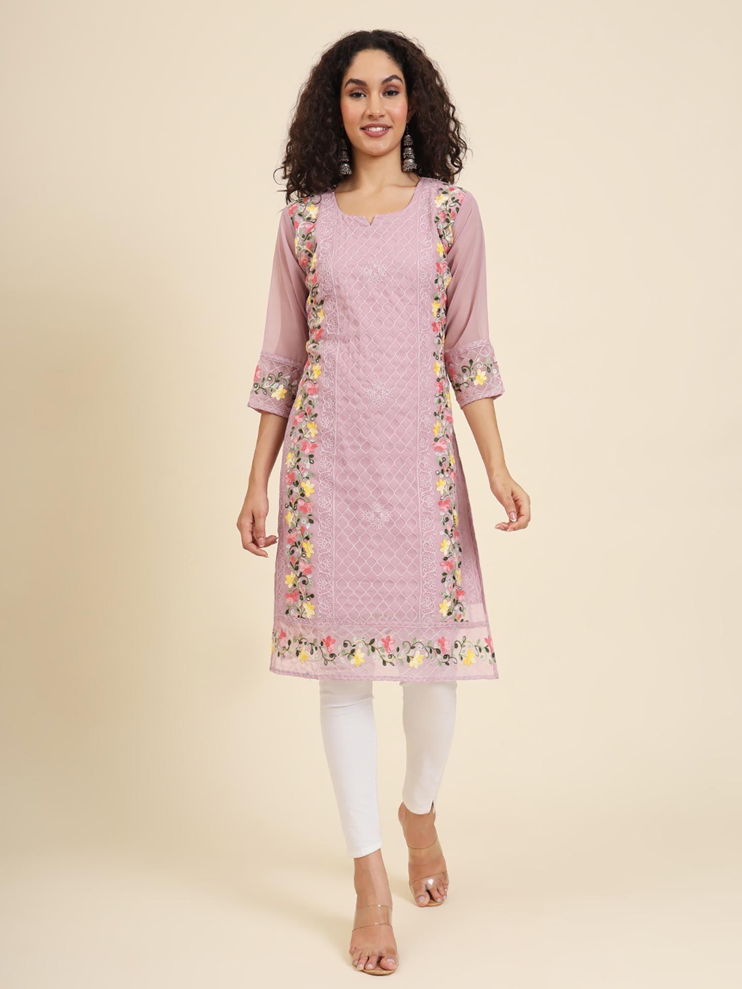 georgette lucknowi chikankari work straight kurta