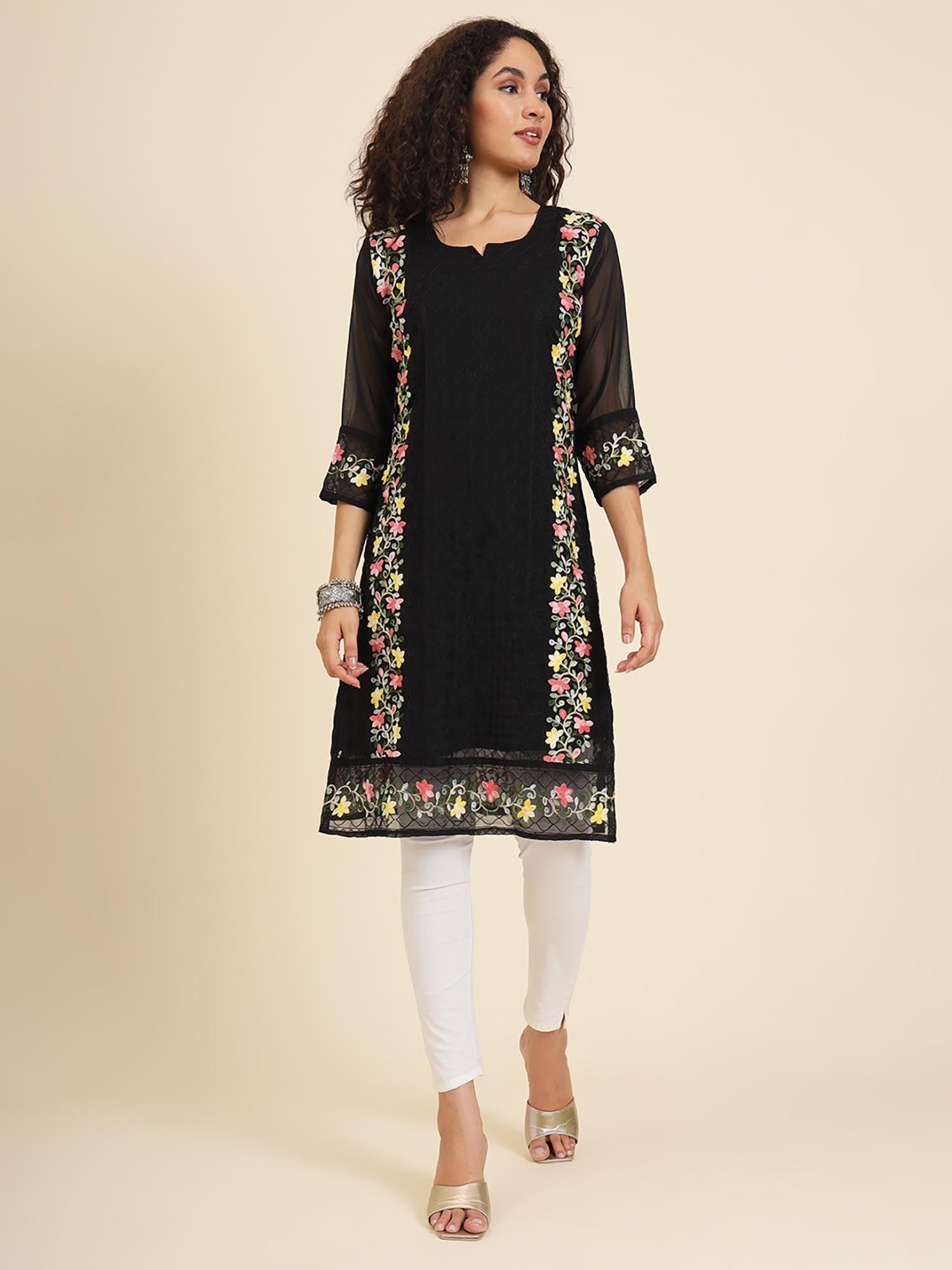 georgette lucknowi chikankari work straight kurta