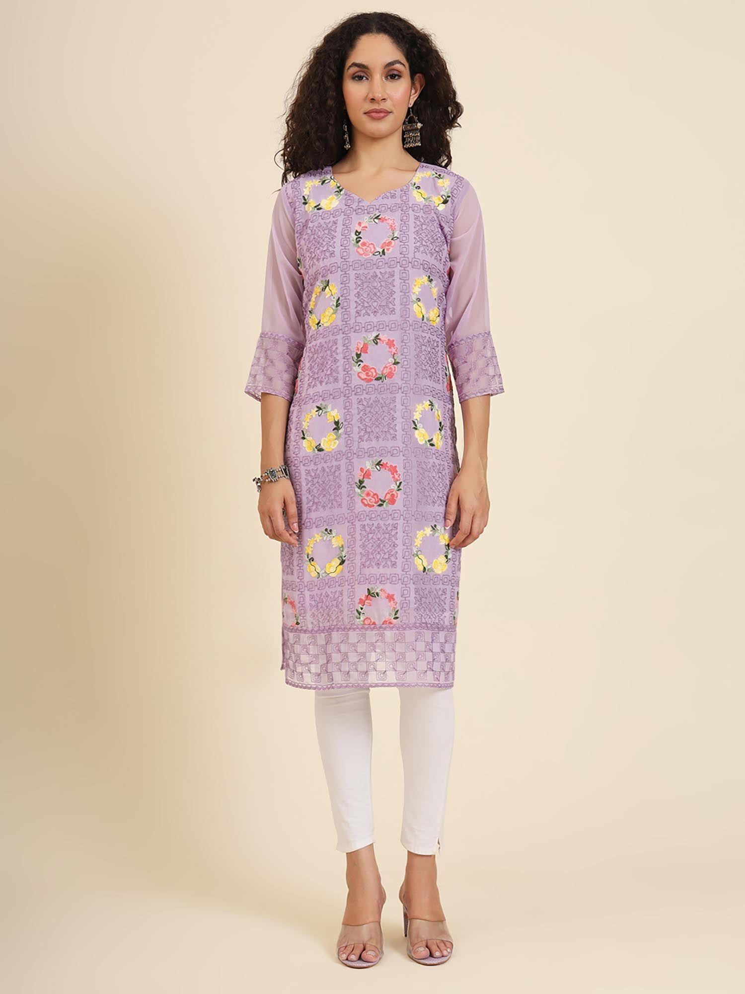 georgette lucknowi chikankari work straight kurta