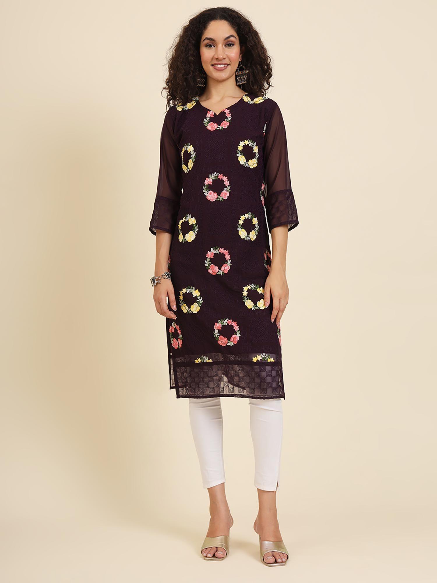 georgette lucknowi chikankari work straight kurta