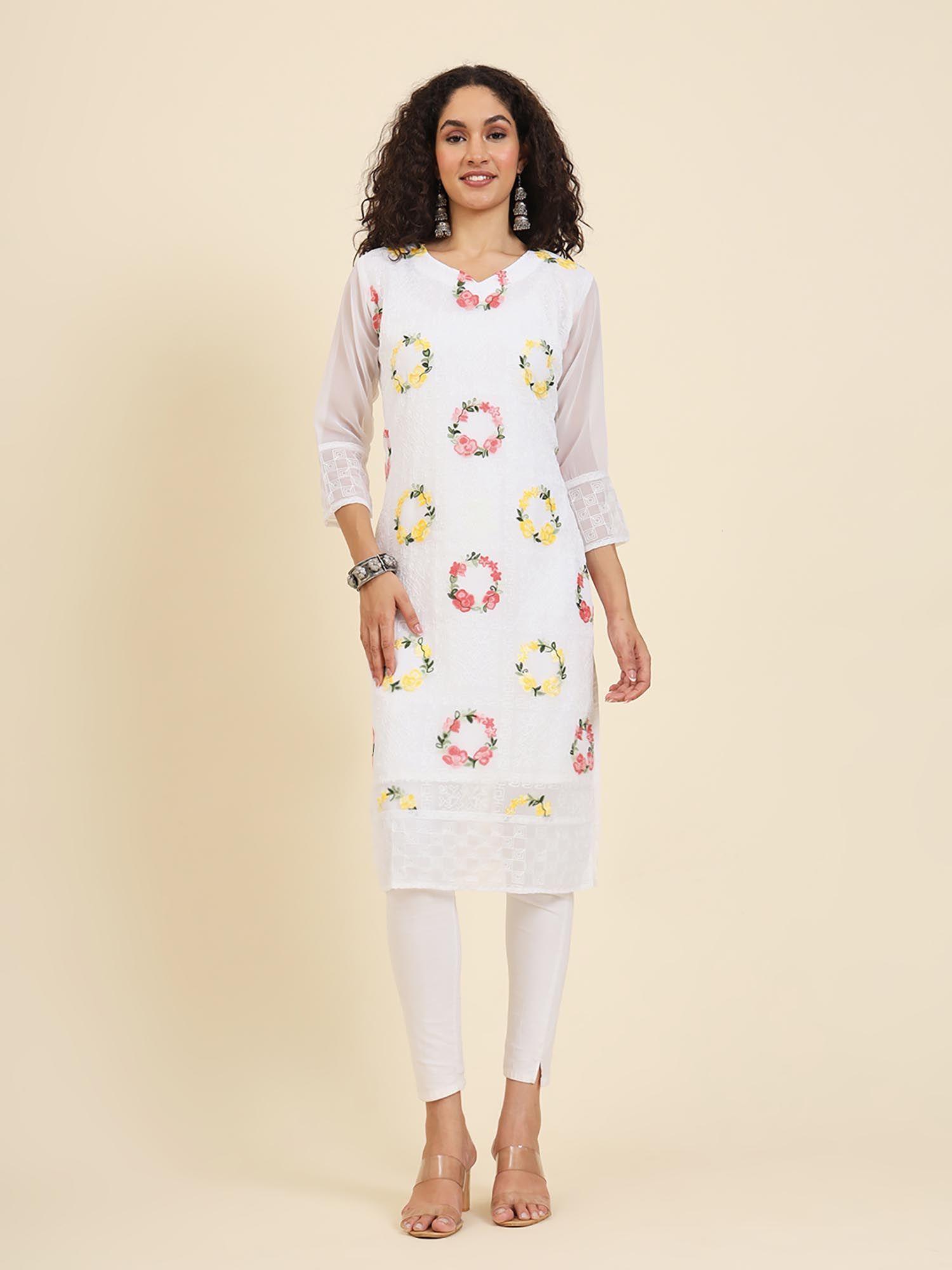 georgette lucknowi chikankari work straight kurta