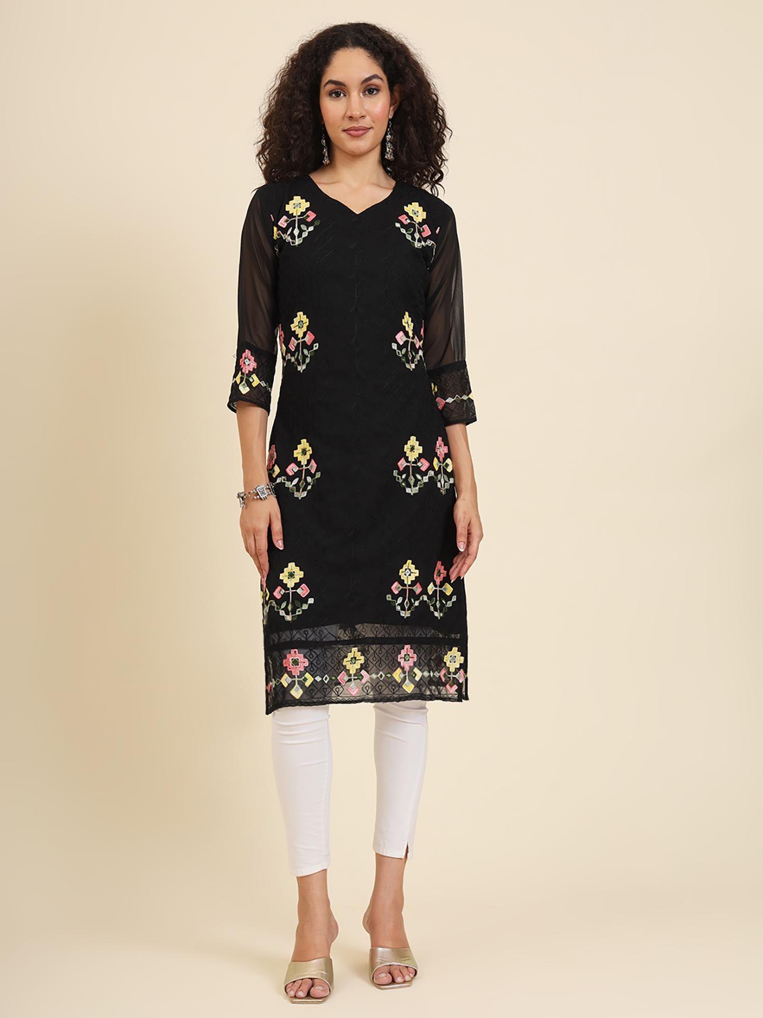 georgette lucknowi chikankari work straight kurta