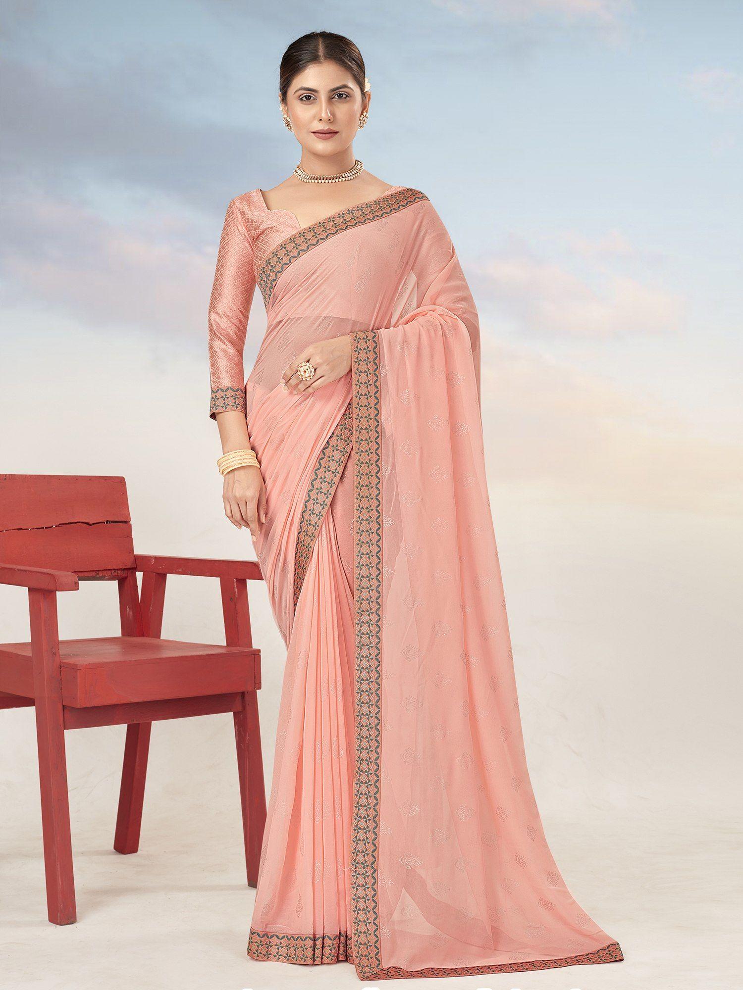 georgette peach embellished designer saree with blouse piece