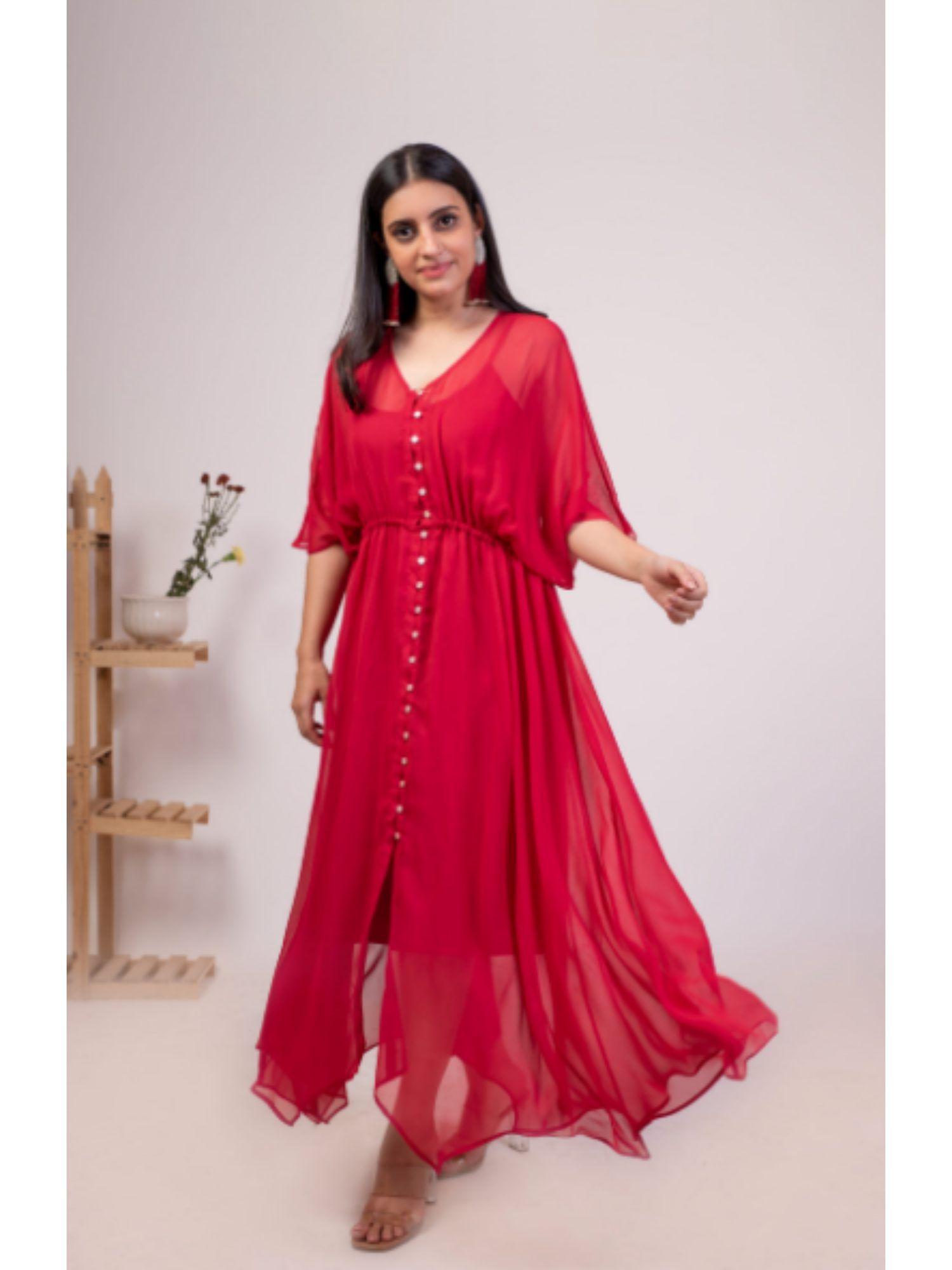 georgette red dress (set of 2)