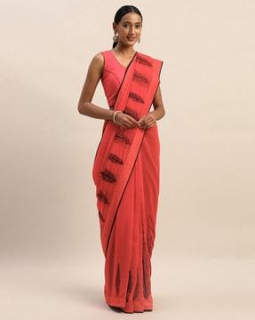 georgette saree with embroidered border