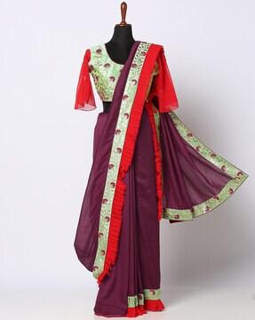 georgette saree with floral embroidered border