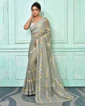 georgette sequence saree with contrast border