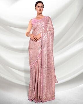 georgette sequence saree with contrast border